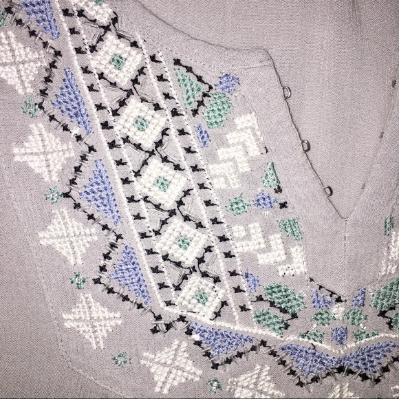 Aztec Beaded & Embroidered Peasant Boho Top Country Blue Gray Maurices Medium - Picture 4 of 15